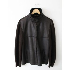 Loro Piana Aviator Shearling Cashmere Bomber Jacket Size IT 52/ US L Dark Brown